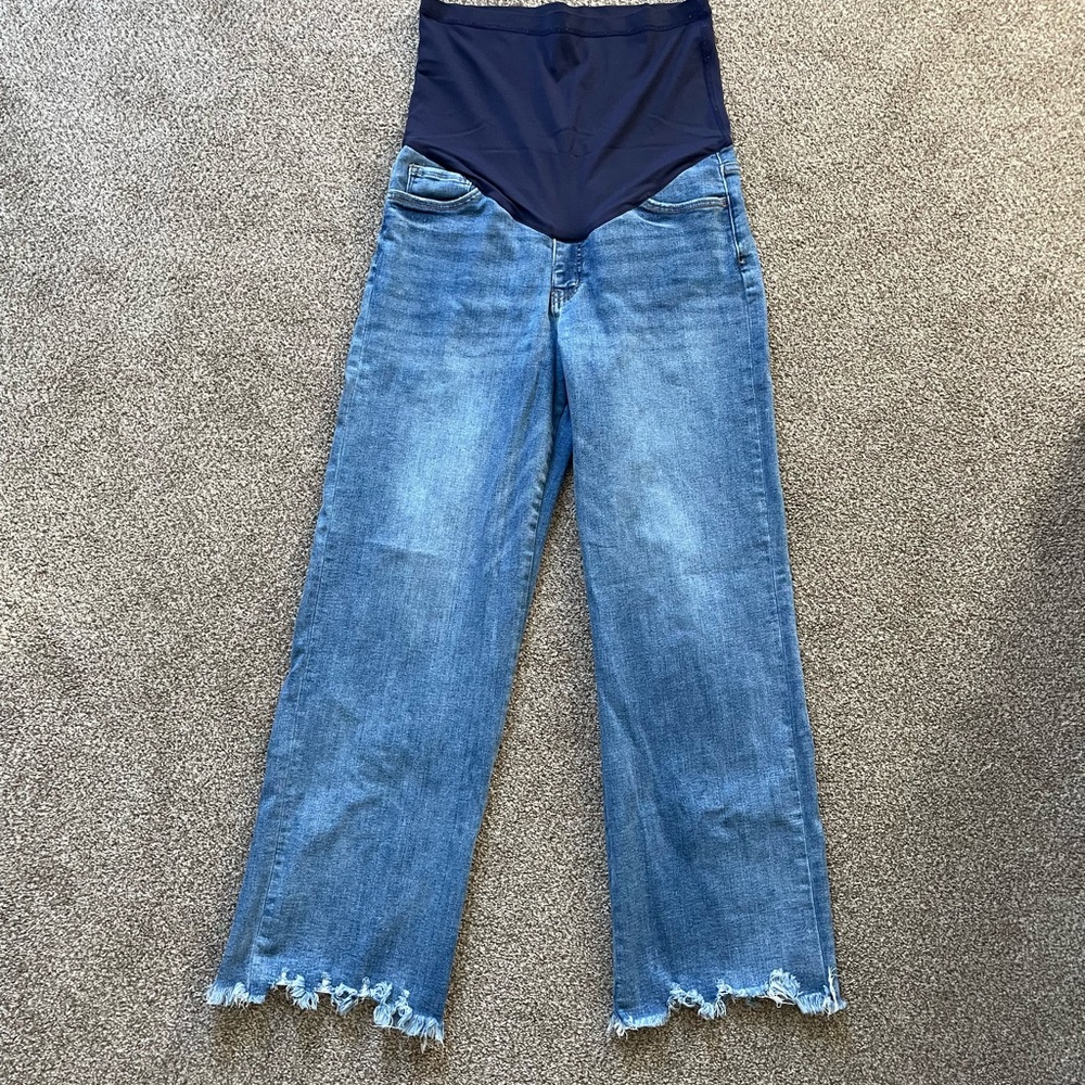 PinkBlush Maternity Fray Ankle Denim Jeans Wide Leg